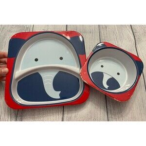 Skip Hop Zoo Elephant Divided Melamine Todder Dinner Meal Plate & Bowl